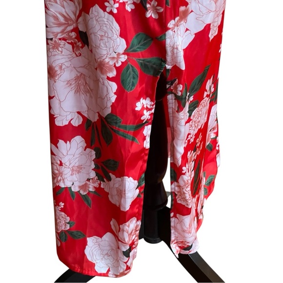 LULUS TRUELY DARLING RED FLORAL PRINT SATIN ONE-SHOULDER MIDI DRESS SZ S - Picture 5 of 12
